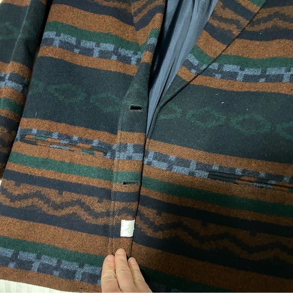 Vintage Cleo Oversized Southwestern Wool Blend Blazer Navy Blue/Brown size M/L - Picture 6 of 13